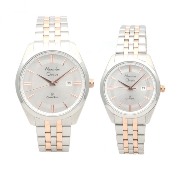 Alexandre Christie AC 8595 Silver Rosegold Couple